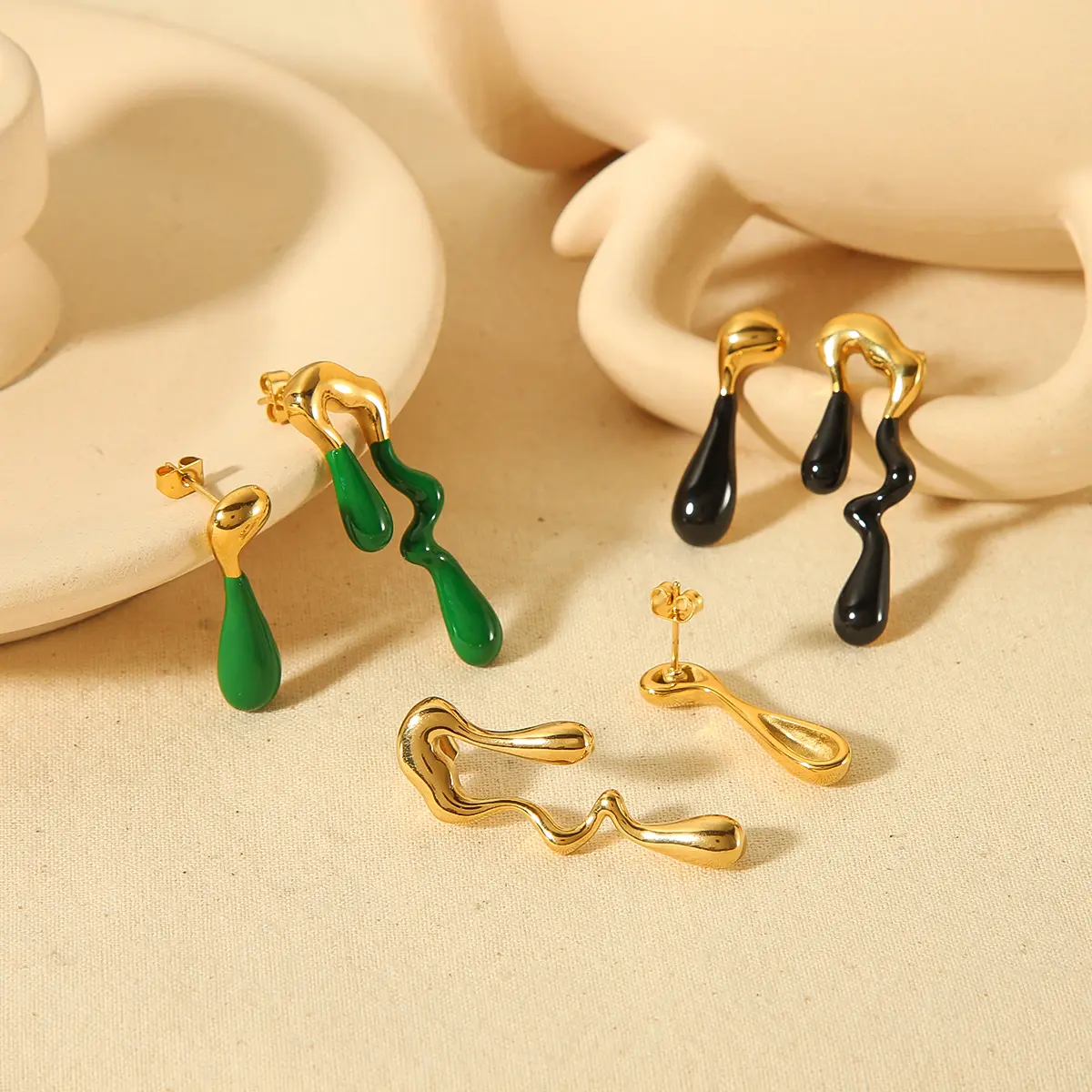 1 Pair Elegant Fashion Style Asymmetric Shape Stainless Steel 18K Gold Plated Women Earrings h5 